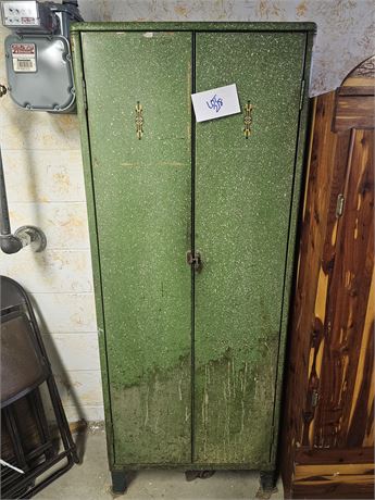 Vintage Green Enamel Metal Storage Cabinet