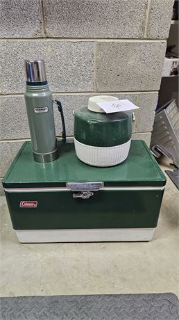 Vintage Coleman Cooler, Liquid Cooler & Stanley Thermos