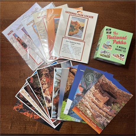 New US National Parks Stickers, Postcards and Magnet Set