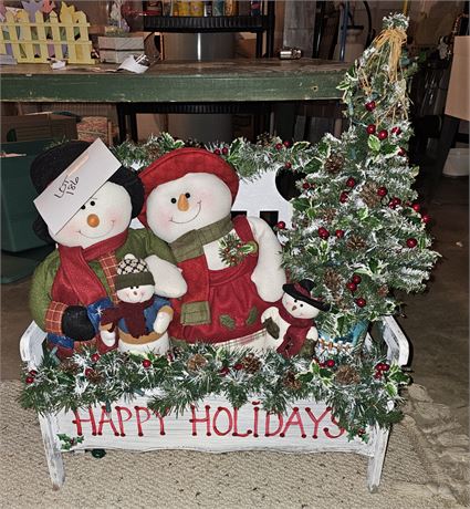 Large Happy Holidays Snowmen On Bench Display