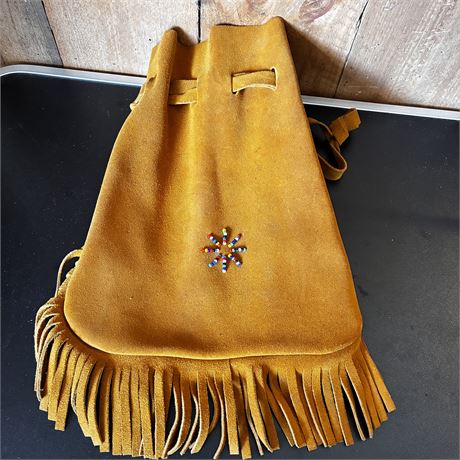 Vintage Hand Crafted Suede Bag with Tassels and Bead Work