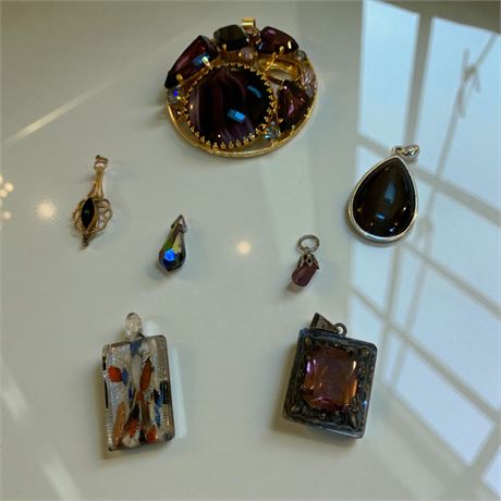 Mexico 925 Sterling Silver Square Amber Pendant, Amethyst-Colored Stone Pendant