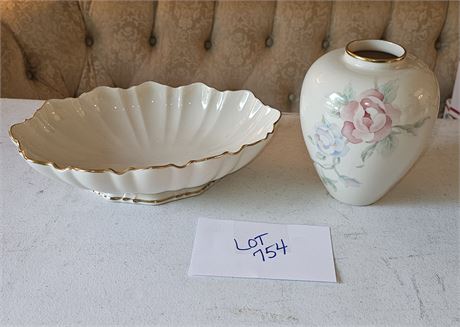 Lenox “Chatsworth” Vase & Lenox Footed Fruit Bowl