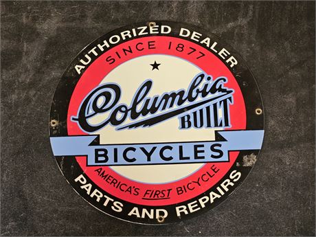 Columbia Built Bicycles Parts & Repairs Authorized Dealer Porcelain Metal Sign