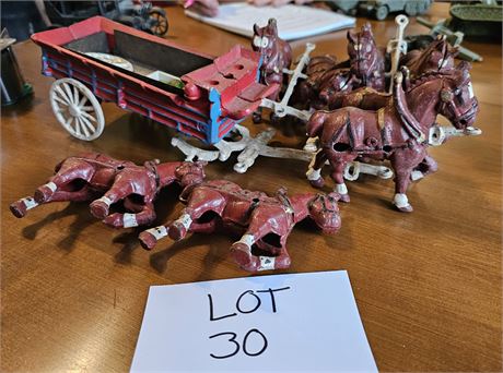 Cast Iron Reproduction Horse & Wagon Set