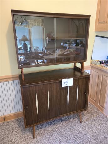 MCM Wood Footed Side Cabinet with Glass Sliding Front