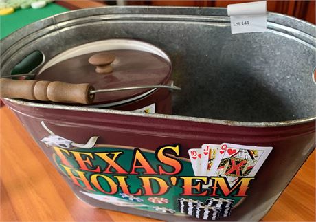 Texas Hold Em Metal Tub, Ice Bucket & Tongs