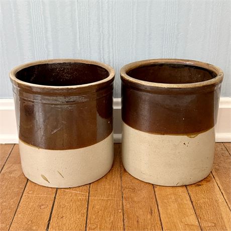 Pair of Two-Tone Stoneware Crocks - 8"T