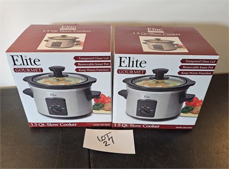 Two Elite Gourmet 1.5qt Slow Cookers New In Box