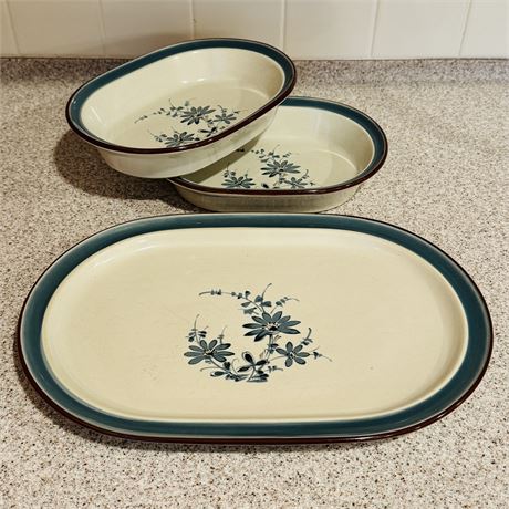 Noritake Stoneware "Pleasure" Oval Platter and Serving Bowls