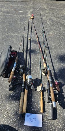 Mixed Vintage Fishing Poles & Reels Shakespear, Rhino, Johnson & More