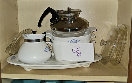 Corningware Blue Cornflower, Coffee Pot, Platter & Casseroles