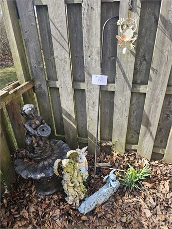 Mixed Outdoor Yard Art - Cherab Fountain / Shepards Hook & More