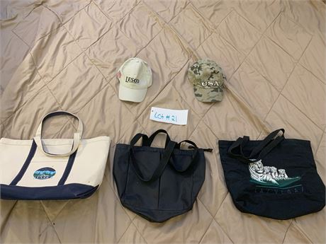 Women's Baseball Hat and Tote Lot 2 hats, 3 totes