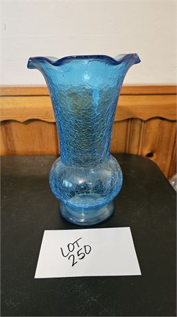 Blenko Azure Blue Crackle Flower Vase
