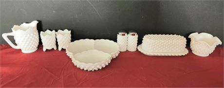 Assortment of milk glass