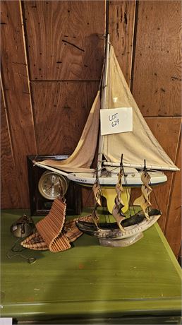 Carved Horn Schooner Ship, Wood Sail Boat Model & More