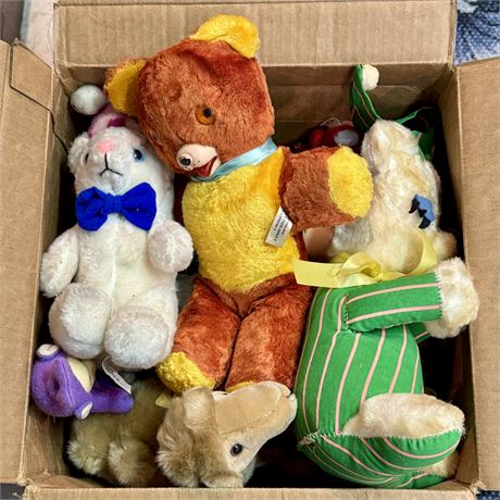 Box Filled with Vintage Plush Stuffed Animals - 50's - 90's