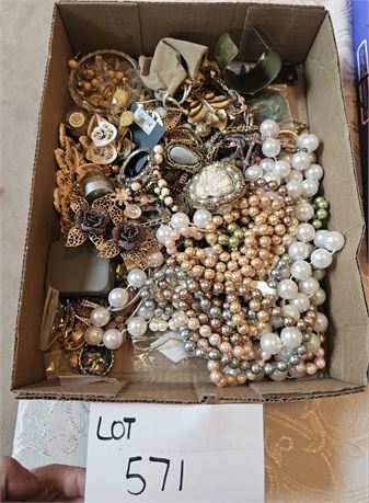 Large Flat of Mixed Costume Jewelry - Makers, Age, Styles & Colors Vary