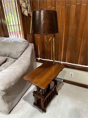 Side table with attached lamp