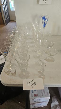 Mixed Etched Wine Glasses, Champs & Cherry Glasses