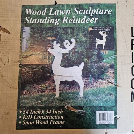 54" Wood Lawn Sculpture Standing Reindeer