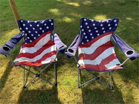 Pair Of Fold Up Canvas Sports Camping Chairs American Flag Design