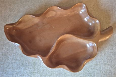Vintage Oak Leaf Wood Bowl