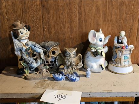 Mixed Figurine Lot: Napco Bird/Ever Brite Elephant Bank/MSR & More