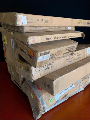 Pallet of Boxed Furniture - TV Stand, Aurora Swing Set, Dining Table & More