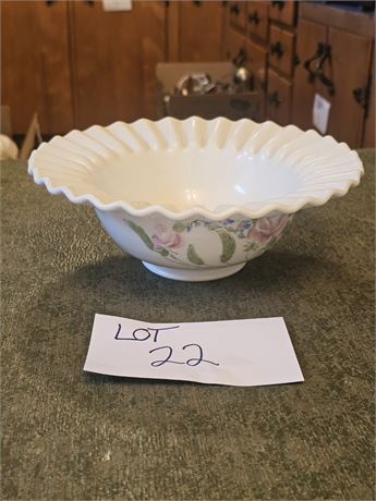 White Milk Glass HP Lattice Rose Bowl