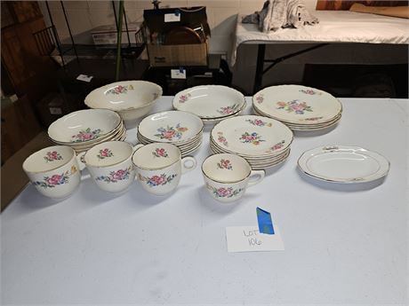 Rose-Floral Pattern Transferware Dish Set - 25+Pieces