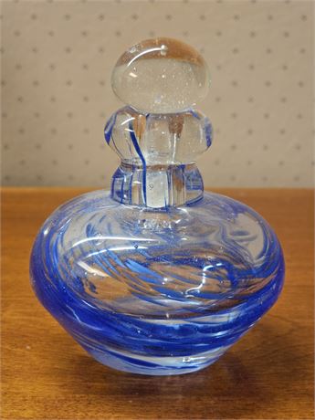 Vintage Blue Wave Clear Glass Paperweight Perfume Bottle with Stopper