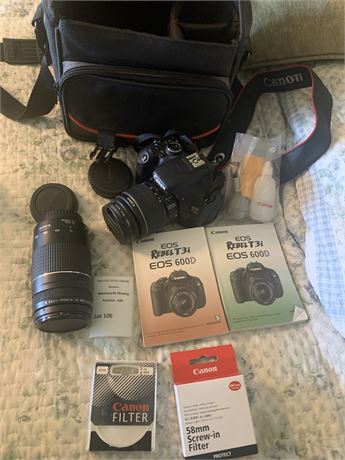Canon EOS Rebel T3i DSLR Camera Kit, Lenses, Manuals, Filters, Carrying Case