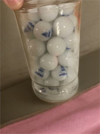 Marbles Amerex Sailboat Branded Blue and White In Glass Jar (Vintage)