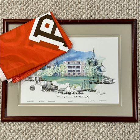 Large BGSU Banner Flag & SIGNED Tom Gaither University Legacy Art Print