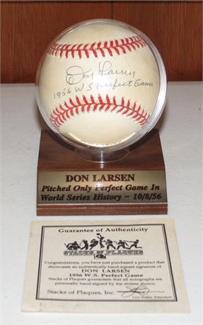 Don Larson Signed Baseball Perfect Game