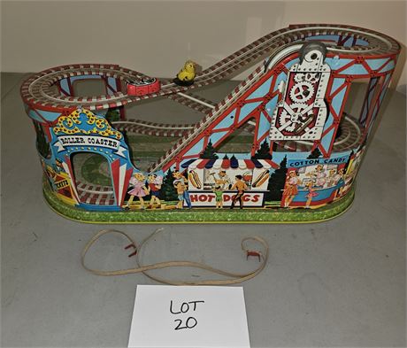 Vintage J Cheim Tin Roller Coaster With Car