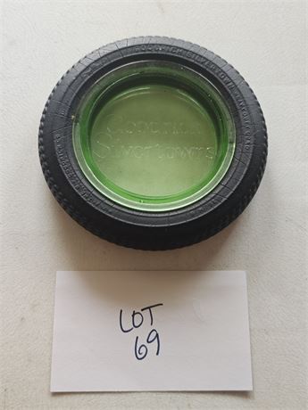 Vintage Goodrich Silverstone Green Depression Glass Tire Ashtray