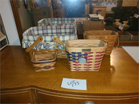 Longaberger Basket Lot:1995 Market Basket Plaid Lined/1994 Dresden Basket & More