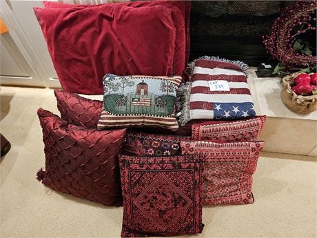 Mixed Throw Pillow Lot: Different Patterns & Sizes