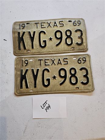 Vintage 1969 Texas License Plate Set