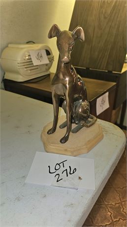 Vintage MCM Metal Greyhound Dog Sculpture Mounted On Wood