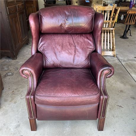Bradington Young Burgundy Leather Recliner w/ Nailhead Trim