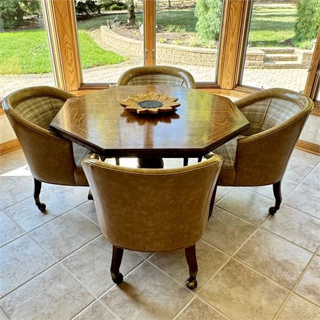 Custom Built Retro Octagonal Dining Table and Chairs Set