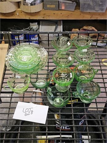 Depression Green Glass Lot - Sherbets / Cups & More