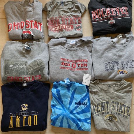 Collegiate T-Shirt/Sweatshirt Lot - OSU, Akron U, Kent State (Sizes L, XL)