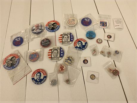 Political Campaign Button Lot - McGovern-Eagleton, Kerry-Edwards, Trump