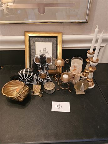Mixed Decor Lot: Candlesticks / Art / Candle Holders & More