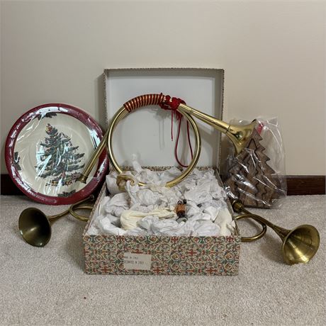 Vintage Christmas Decor - French Horns, Christmas Village and More